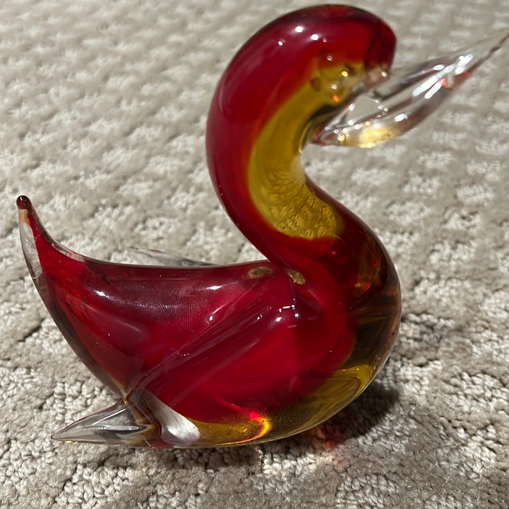 FINAL PRICE -Unique Red And Clear Art Glass Swan Bird Figurine 5" Tall